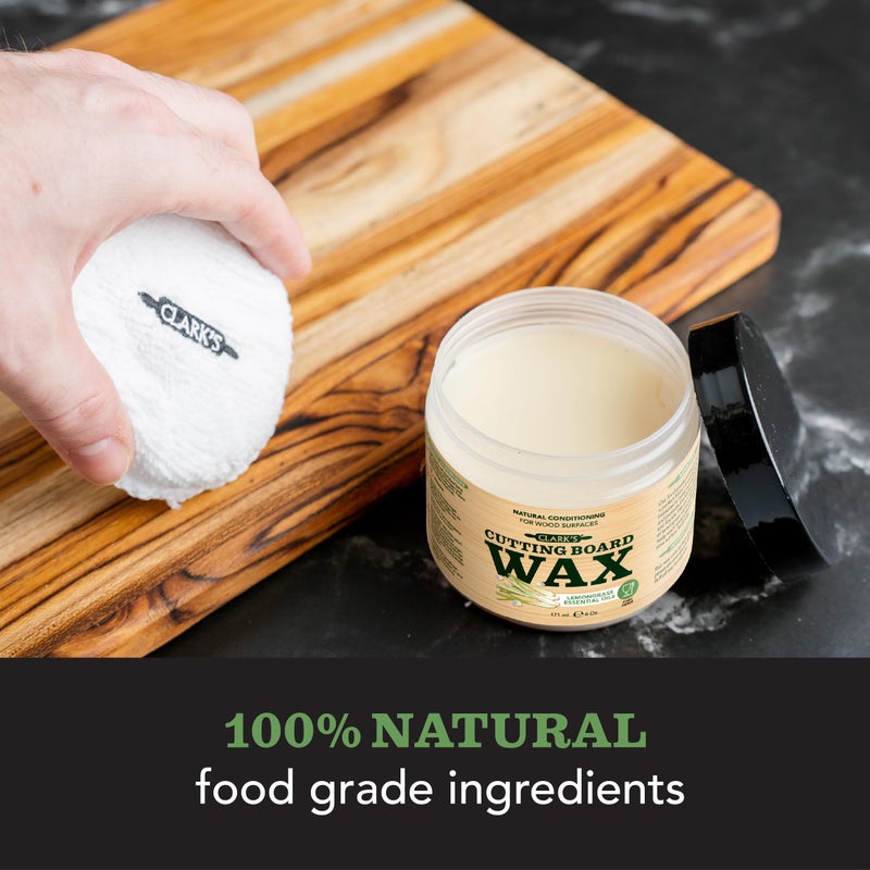 CLARK'S Food Grade Mineral Oil (12oz) and Carnauba Wax (6oz) Set - 100% Natural Butcher Block Oil and Cutting Board Wax - Food Safe Beeswax and Wood Cutting Board Oil with Lemongrass Extract - Image 5